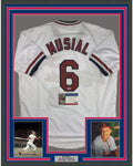 Framed Autographed/Signed Stan Musial 35x39 St. Louis White Baseball Jersey PSA/DNA COA
