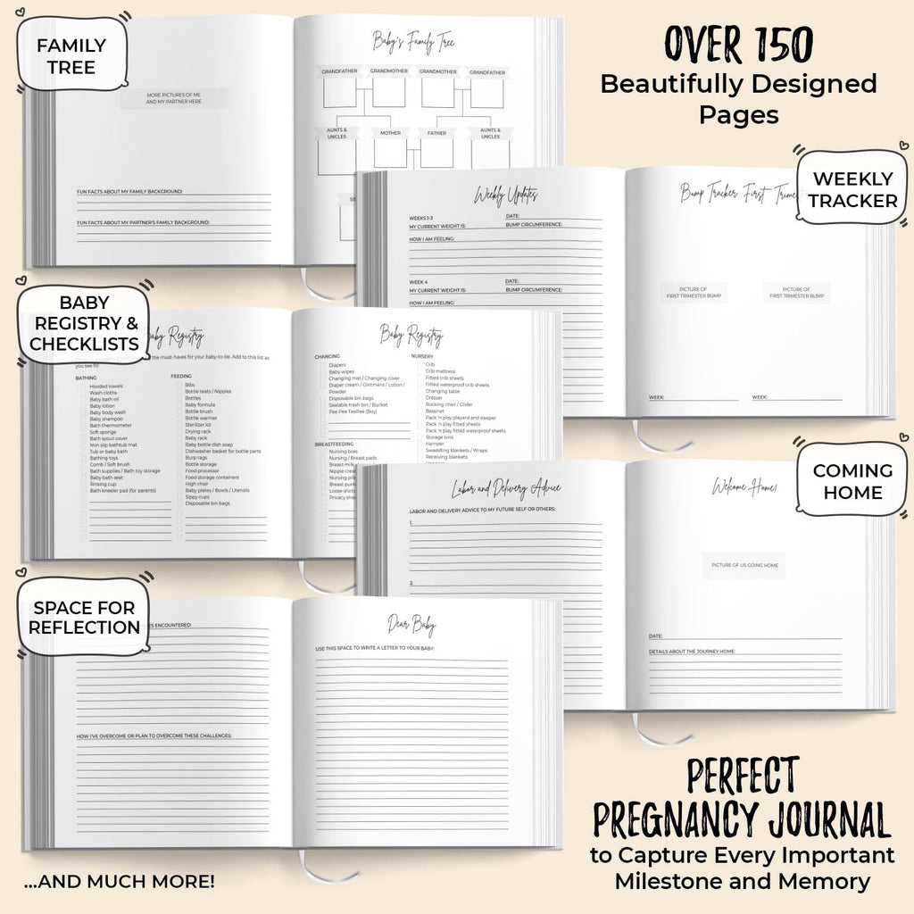 LUMOSX Pregnancy Journal Memory Book Baby Bump Stickers Beige Gender Neutral