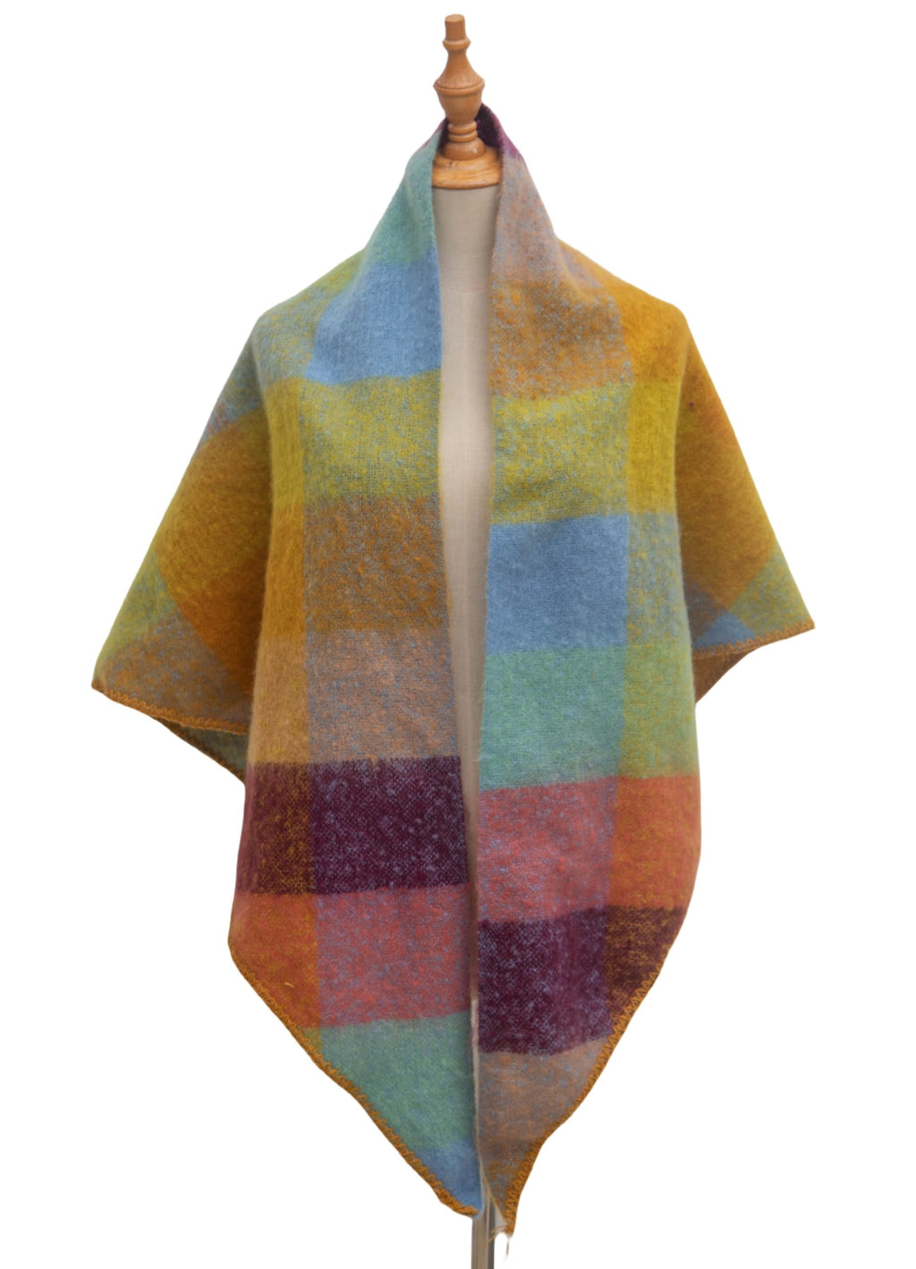 Wander Agio Women Shawl Winter Wrap Cashmere Plaid Scarf Yellow Blue Pink 6