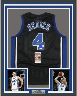 Framed Autographed/Signed JJ J.J. Redick 35x39 Duke Black College Basketball Jersey JSA COA