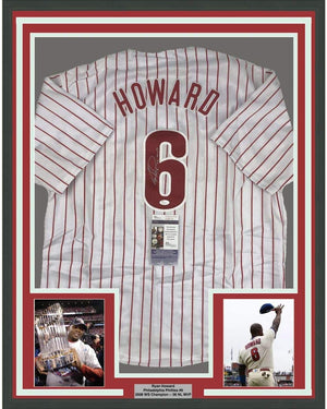 Framed Autographed/Signed Ryan Howard 06 MVP 35x39 Philadelphia Pinstripe Baseball Jersey JSA COA