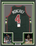Framed Autographed/Signed Sidney Moncrief 35x39 Milwaukee Green/Red Basketball Jersey PSA/DNA COA