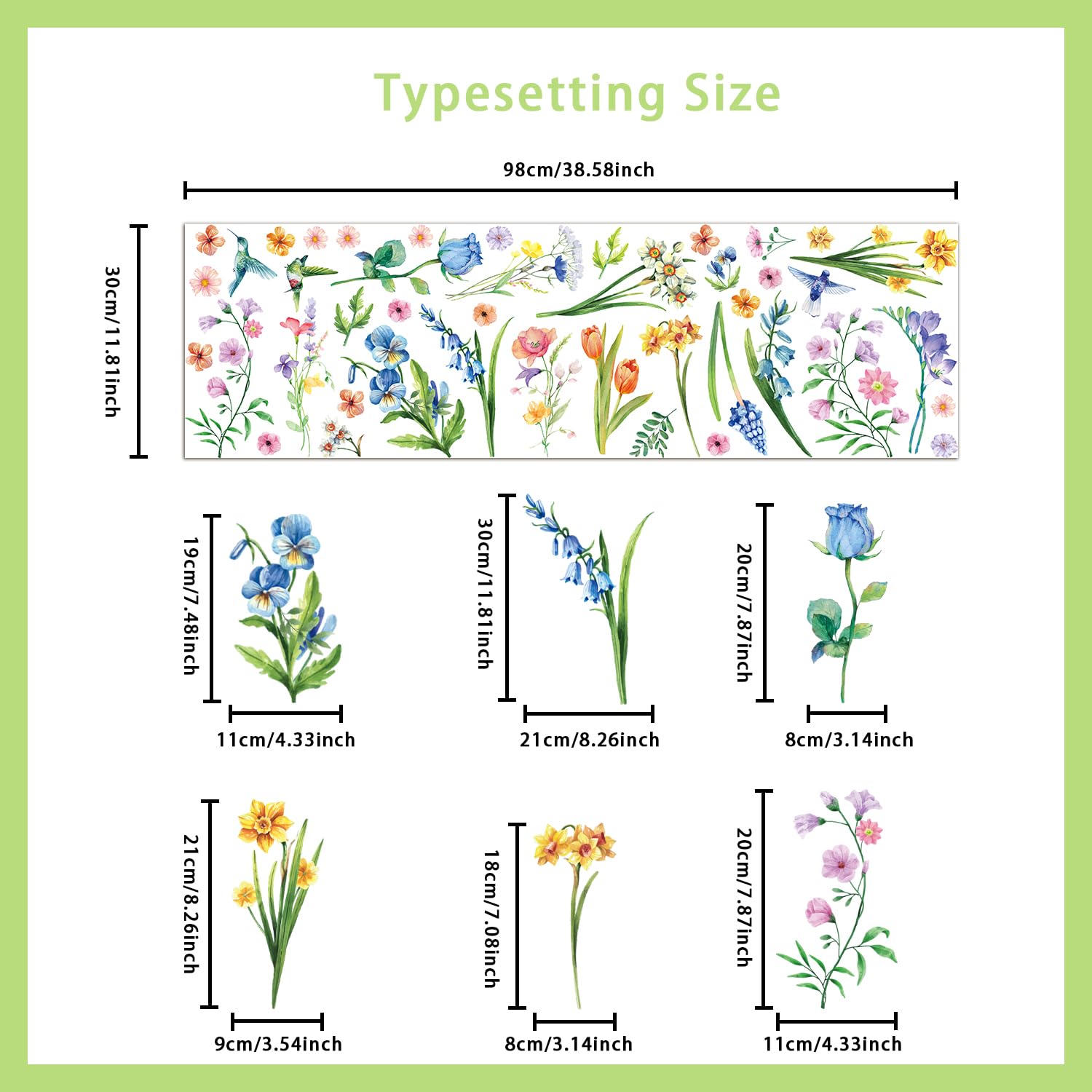 Aryroi Spring Flower Window Sticker Floral Decals Green 12.2x1.3 inch