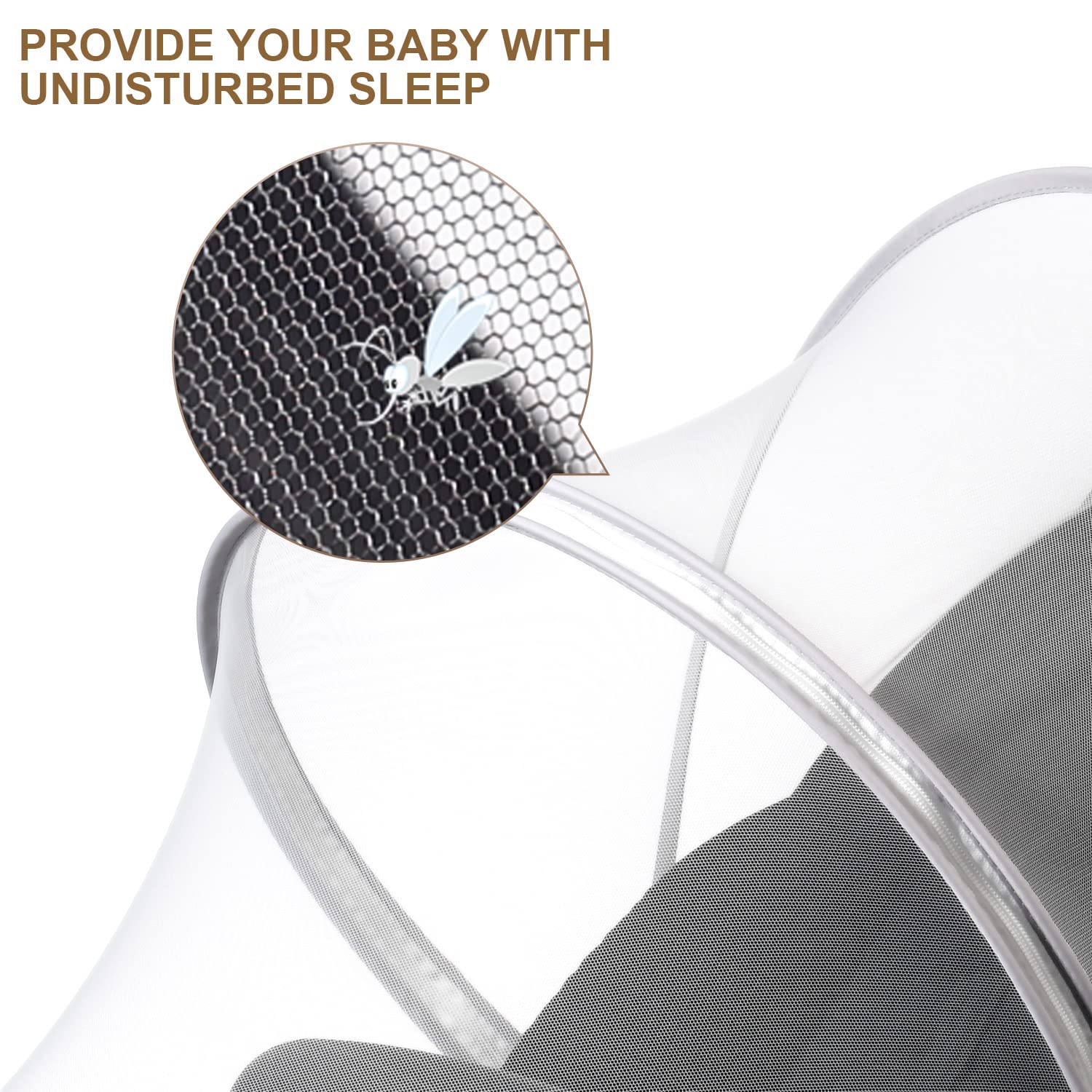 DUSHARKFUN Baby Mosquito Net Double Zipper Bassinet Stroller Cover White