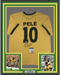 Framed Autographed/Signed Pele 35x39 Brazil Yellow Soccer Jersey PSA/DNA COA
