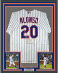 Framed Autographed/Signed Pete Alonso 35x39 New York Mets Authentic Pinstripe Nike Baseball Jersey Fanatics COA
