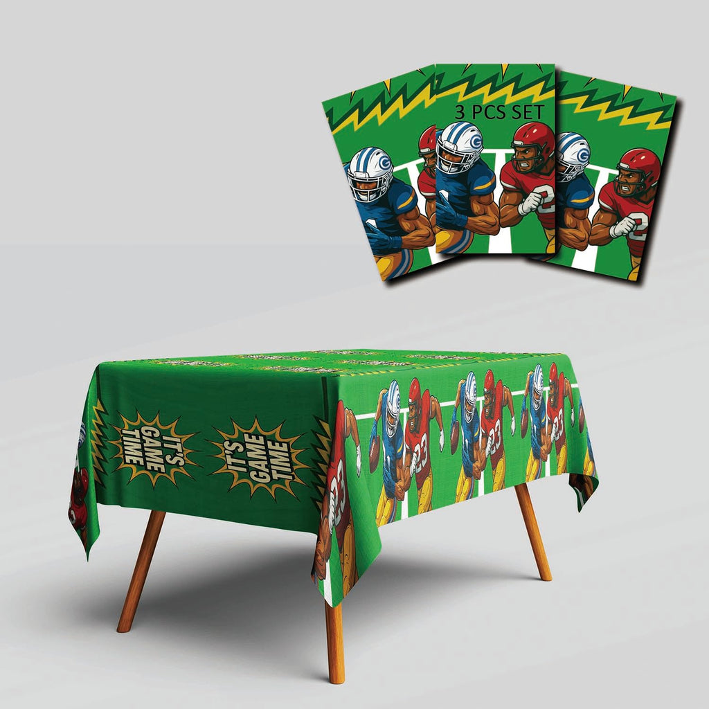 Bambluby Football Party Tablecloth 3 Pack 108x54in Comic Style Disposable