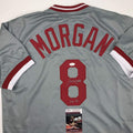 Autographed/Signed Joe Morgan HOF 90 Cincinnati Grey Baseball Jersey JSA COA