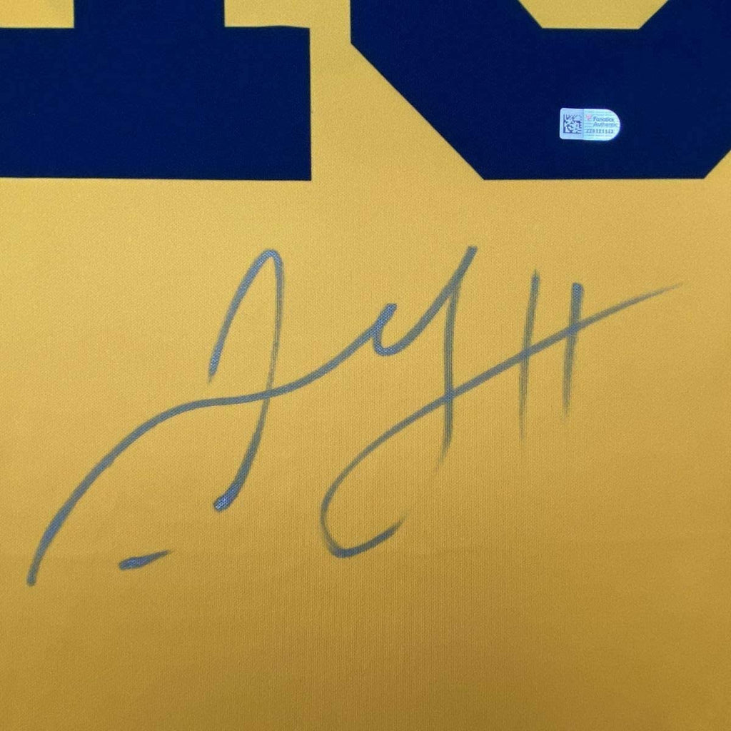 Framed Autographed/Signed Jared Goff 35x39 Los Angeles LA Yellow Color Rush Football Jersey Fanatics COA
