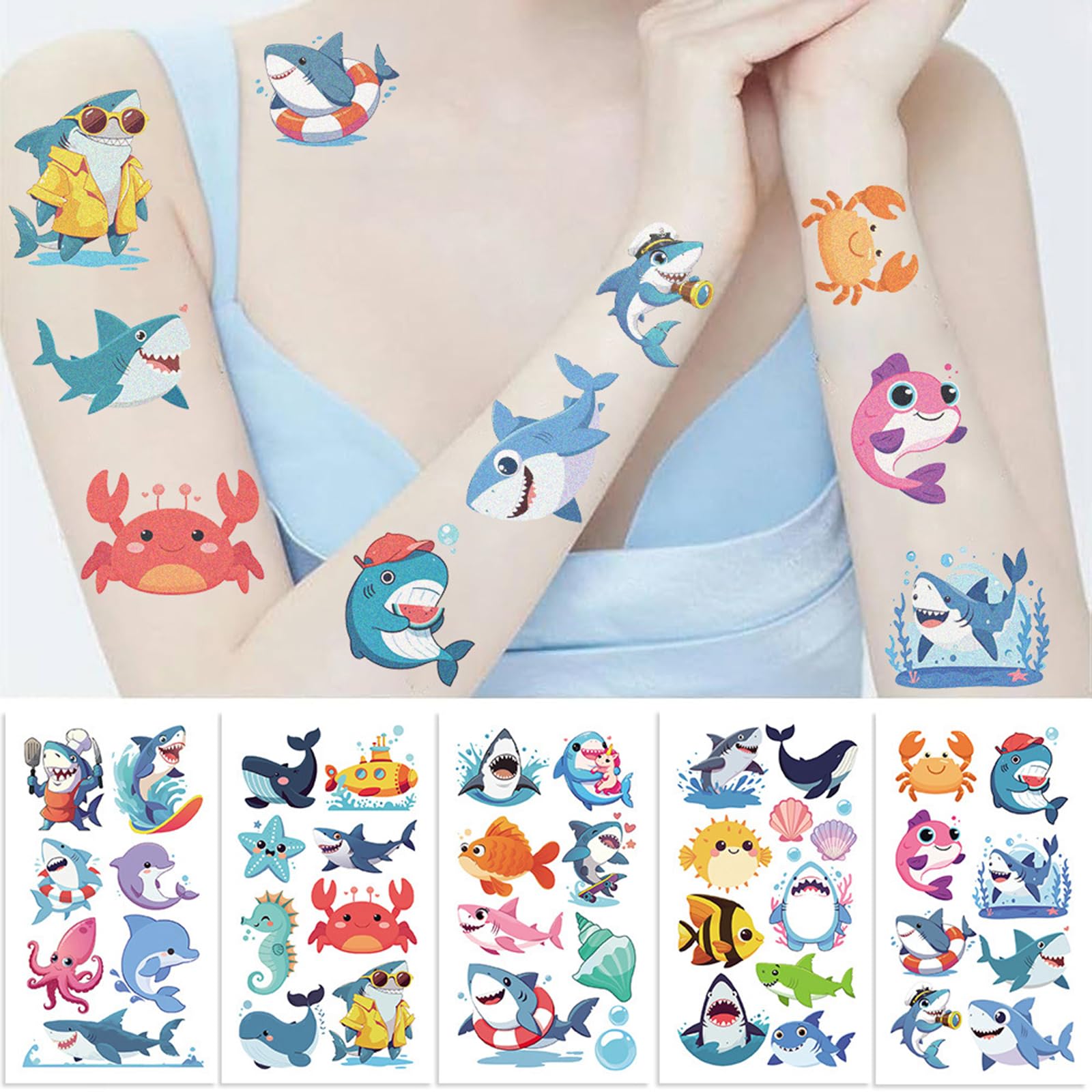 SBOBUY Shark Temporary Tattoos 10 Sheets Birthday Party Supplies Green