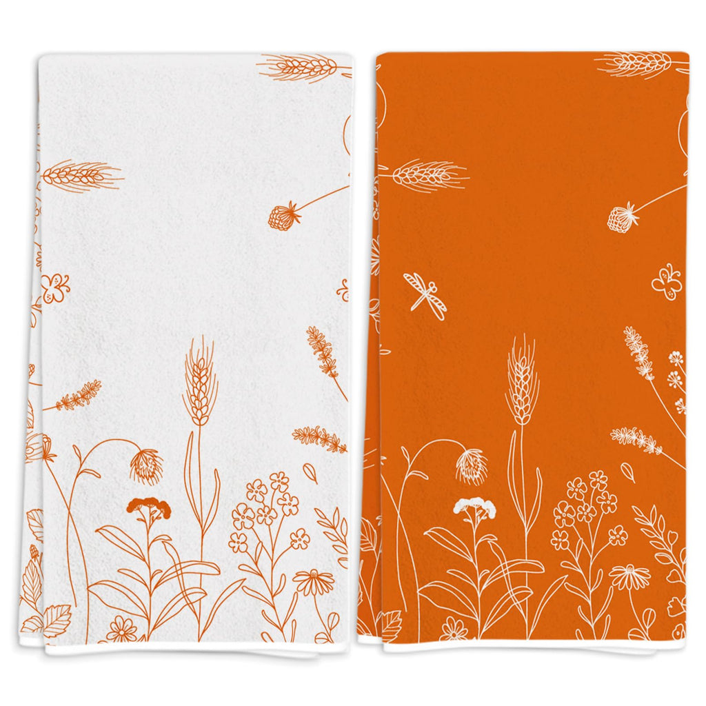 Rvsticty Fall Kitchen Towels Set 2, Floral Orange 18x26'' Thanksgiving Harvest