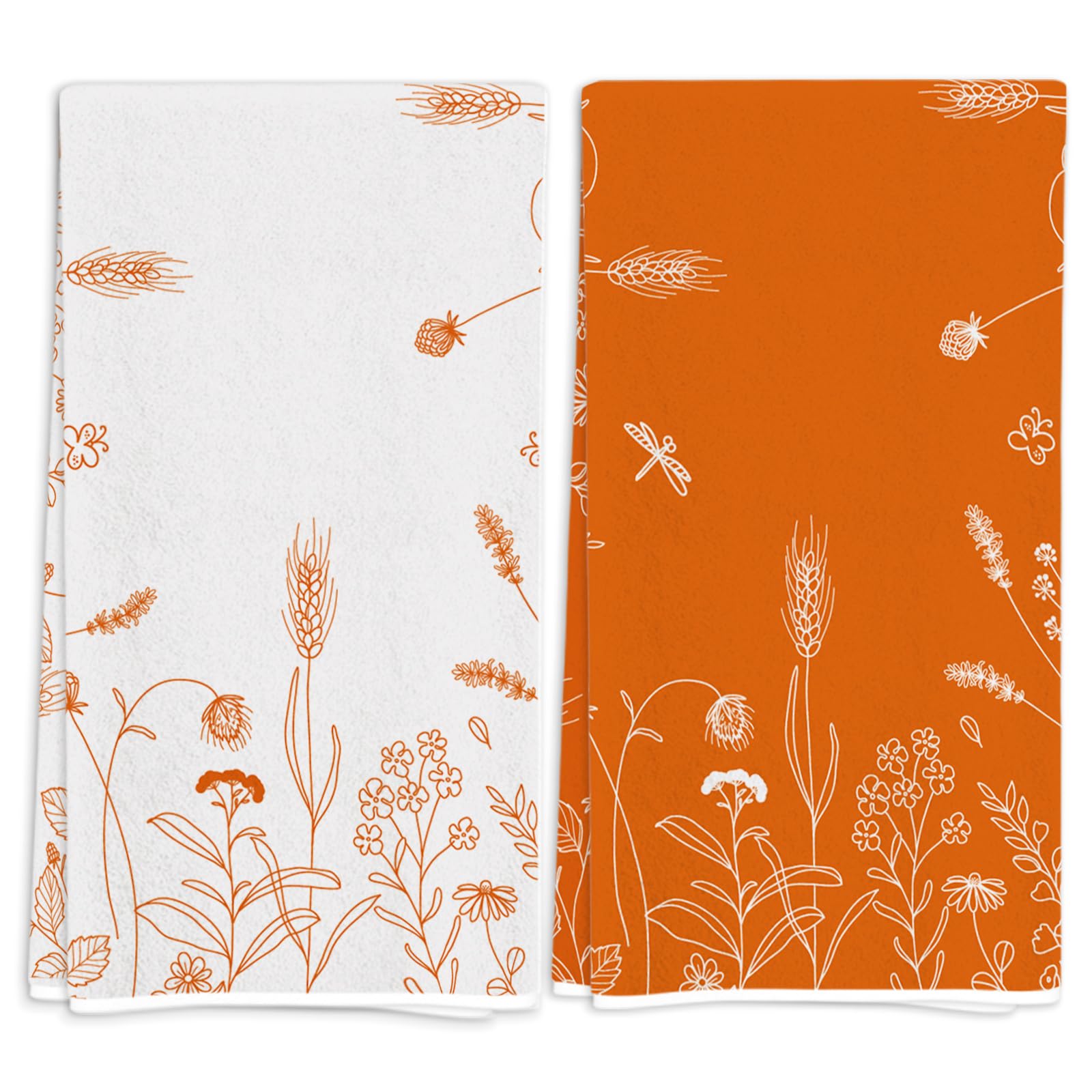 Rvsticty Fall Kitchen Towels Set 2, Floral Orange 18x26'' Thanksgiving Harvest