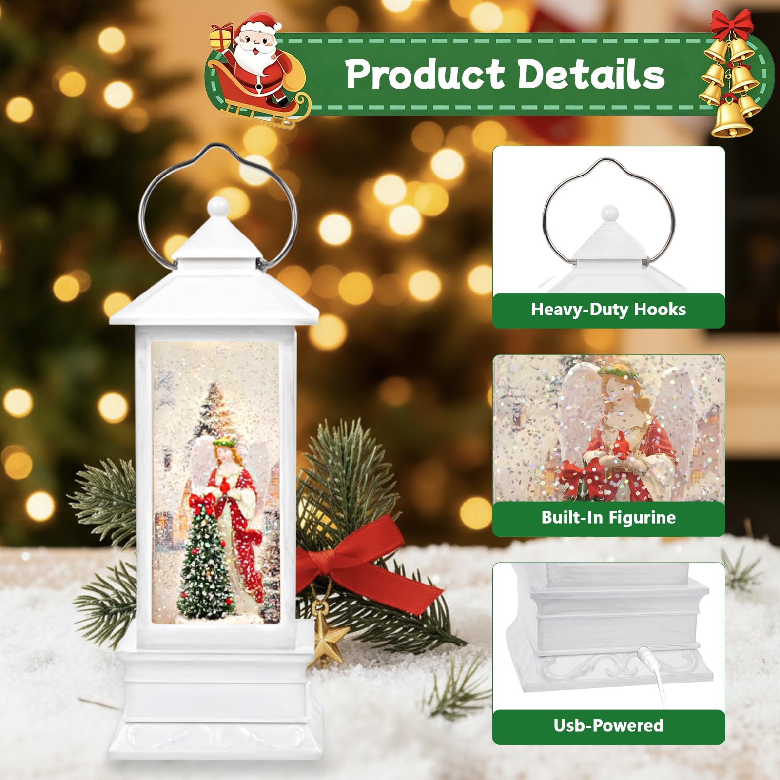 Little Glee Christmas Lantern LED Music Holiday Decoration Angel Tree Resin