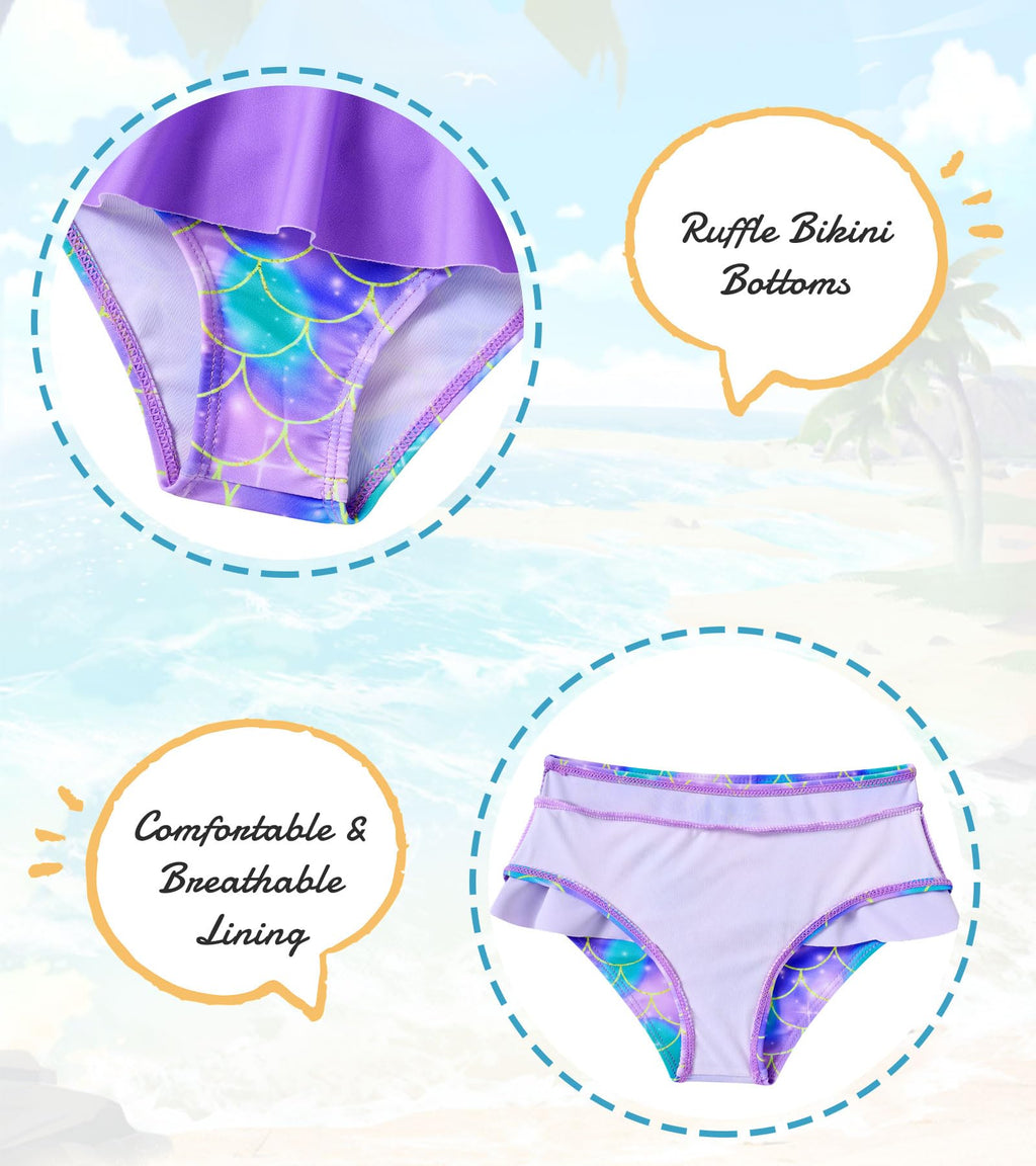 RAISEVERN Girls 2-Piece Mermaid Swimsuit Rash Guard Set A-mermaid-01 Size 3T
