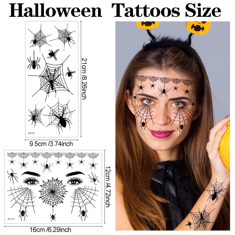 FANOST 22 Halloween Spider Face Temporary Tattoos Kids Adults Cosplay Stickers