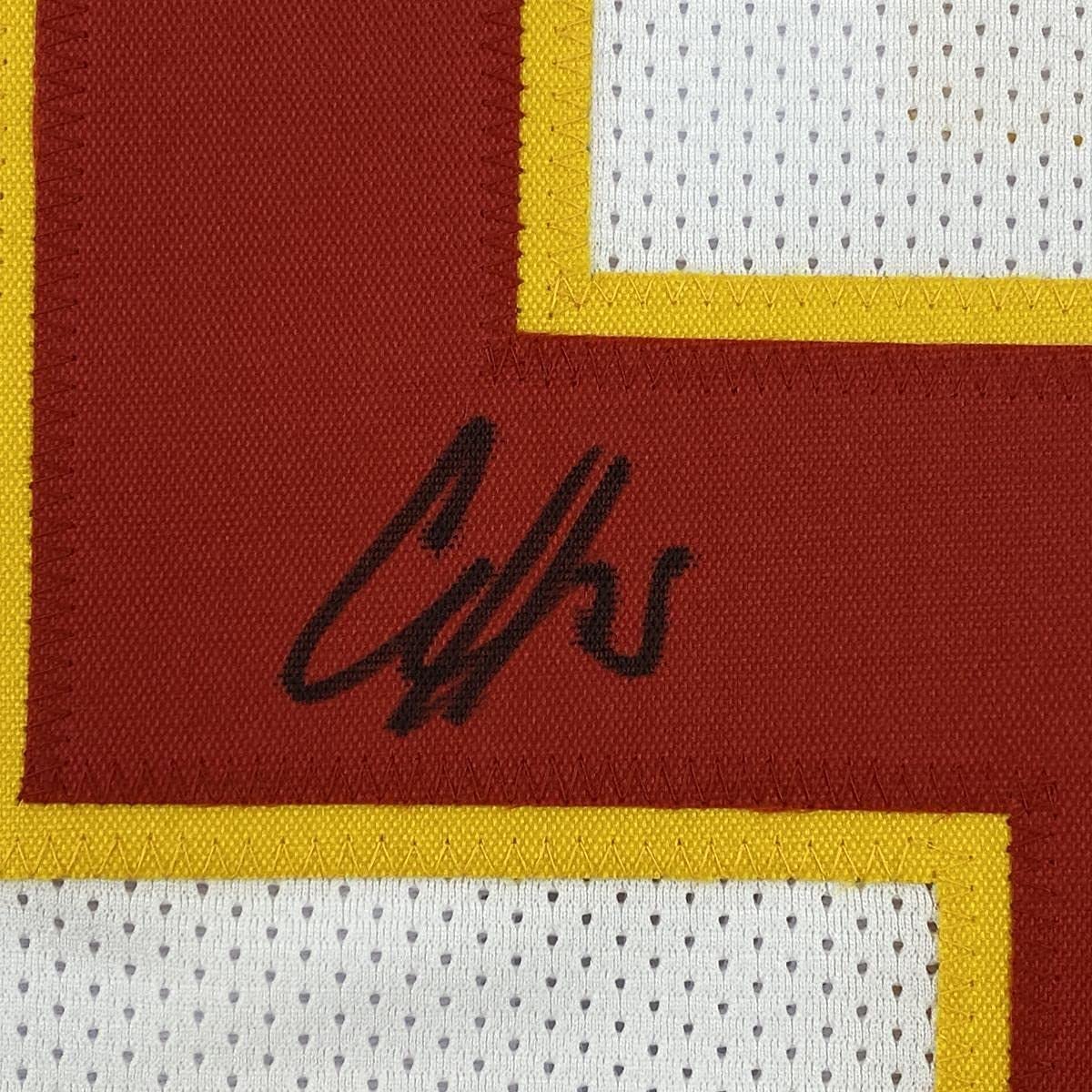Framed Autographed/Signed Clyde Edwards-Helaire 35x39 Kansas City White Football Jersey Beckett BAS COA