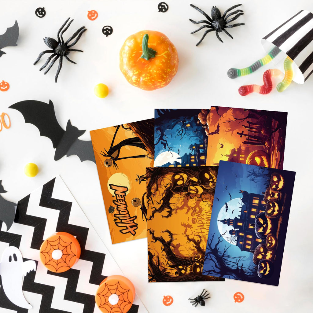 Tlenpo Halloween Postcards 32pcs 4x6in 350gsm Vintage Pumpkin Skeleton