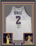 Framed Autographed/Signed Lonzo Ball 35x39 Los Angeles White Basketball Jersey Beckett BAS COA