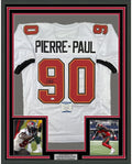 Framed Autographed/Signed Jason Pierre-Paul 35x39 Tampa Bay White Football Jersey Beckett BAS COA
