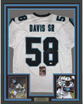 Framed Autographed/Signed Thomas Davis Sr. 35x39 Carolina White Football Jersey JSA COA