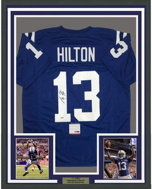 Framed Autographed/Signed TY T.Y. Hilton 35x39 Indianapolis Blue Football Jersey PSA/DNA COA