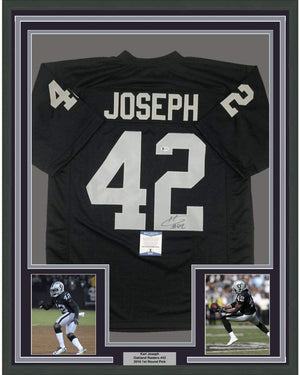 Framed Autographed/Signed Karl Joseph 35x39 Oakland Black Football Jersey Beckett BAS COA