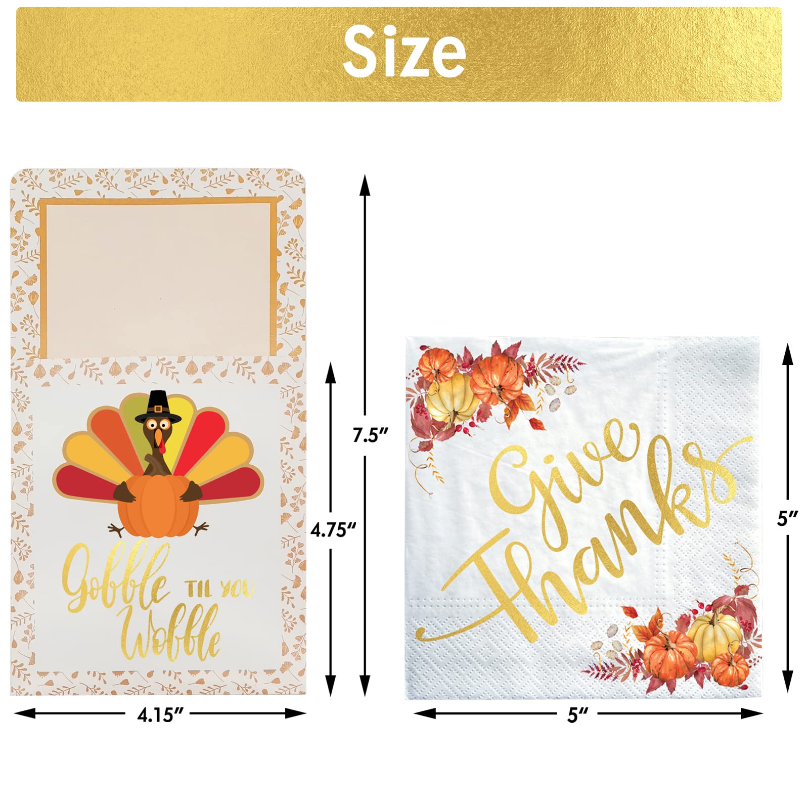 Qeqczow Thanksgiving Gold Foil Napkins & Cutlery Holders Set 68 Pcs