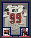 Framed Autographed/Signed J.J. JJ Watt 35x39 Houston White Football Jersey JSA COA