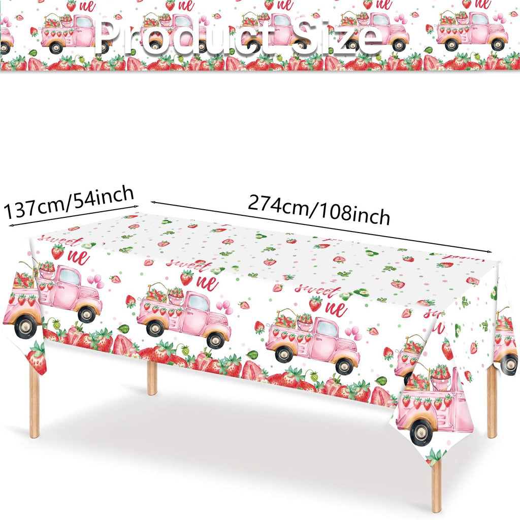 PHOGARY 3 PCS Strawberry Tablecloth Plastic Party Decor Pink 108x54in