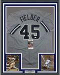 Framed Autographed/Signed Cecil Fielder 35x39 New York Grey Baseball Jersey JSA COA