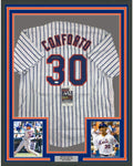 Framed Autographed/Signed Michael Conforto 35x39 New York NY Pinstripe Baseball Jersey JSA COA