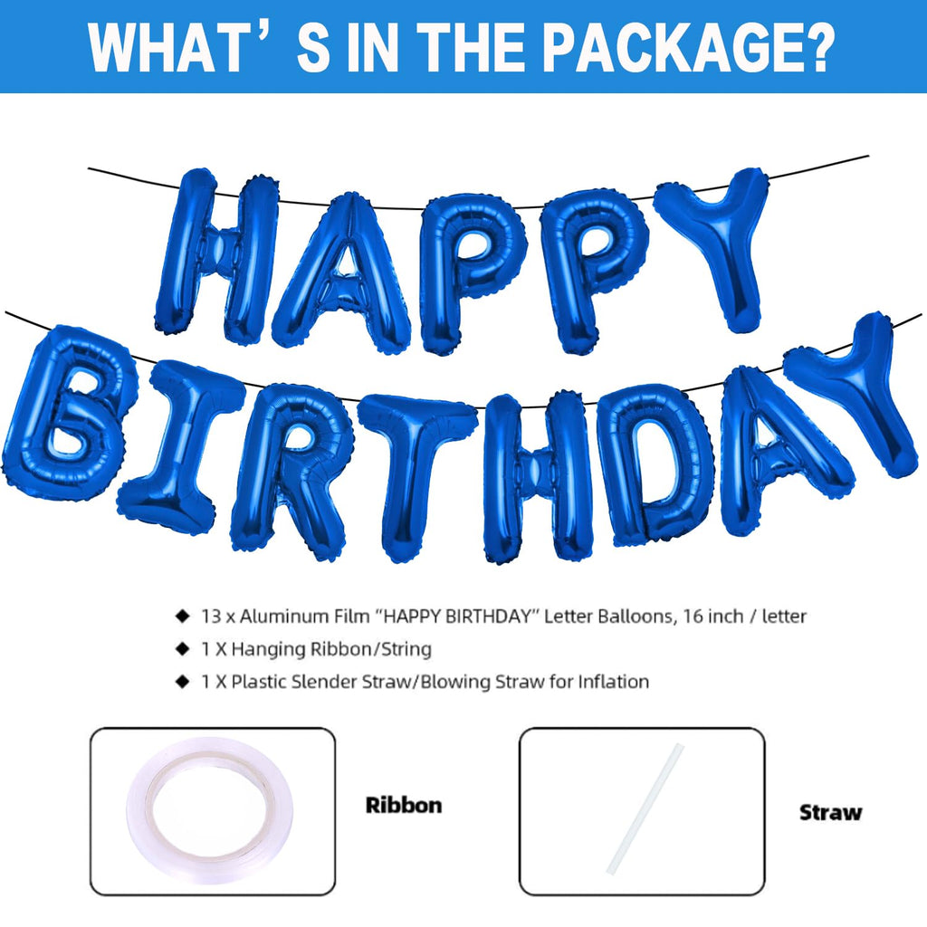 PIGETALE 16in Royal Blue Happy Birthday Balloon Banner 13pcs Aluminum