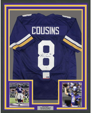 Framed Autographed/Signed Kirk Cousins 35x39 Minnesota Purple Football Jersey PSA/DNA COA