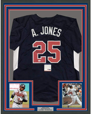 Framed Autographed/Signed Andruw Jones 35x39 Atlanta Blue Baseball Jersey PSA/DNA COA