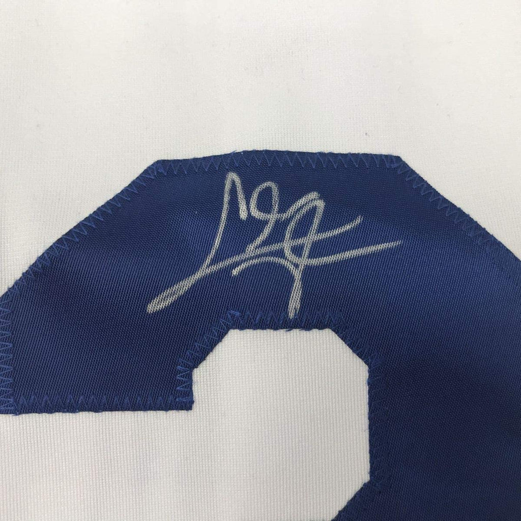 Framed Autographed/Signed Chris Taylor 35x39 Los Angeles LA White Baseball Jersey JSA COA
