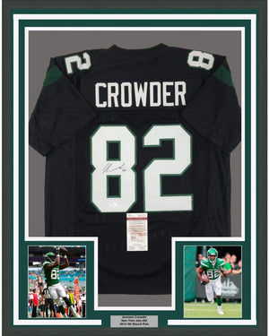 Framed Autographed/Signed Jamison Crowder 35x39 New York Black Football Jersey JSA COA