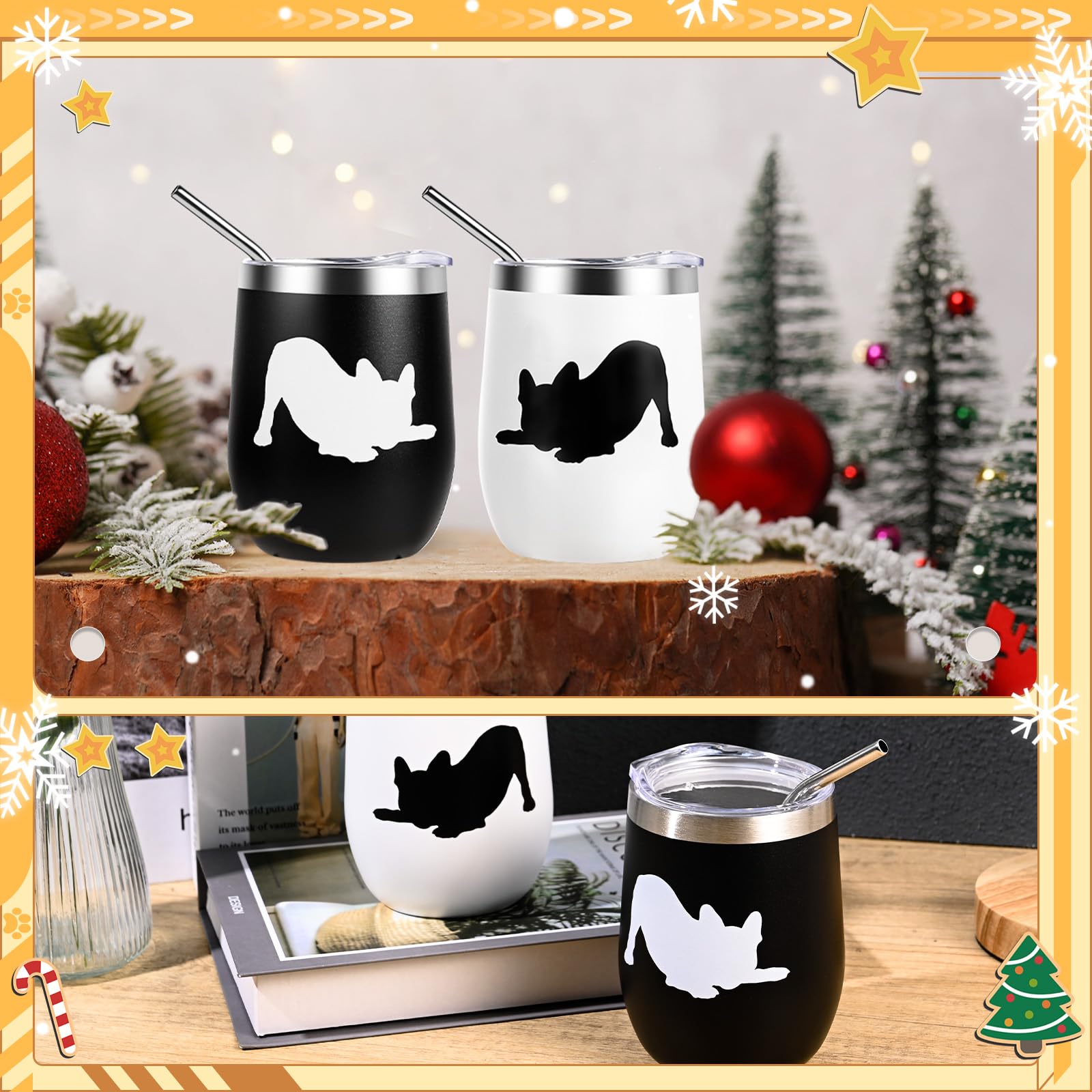 Yoiemivy French Bulldog Insulated Wine Tumbler Set 2, 12oz, Christmas Gift