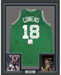 Framed Autographed/Signed Dave Cowens 35x39 Boston Green Basketball Jersey PSA/DNA COA