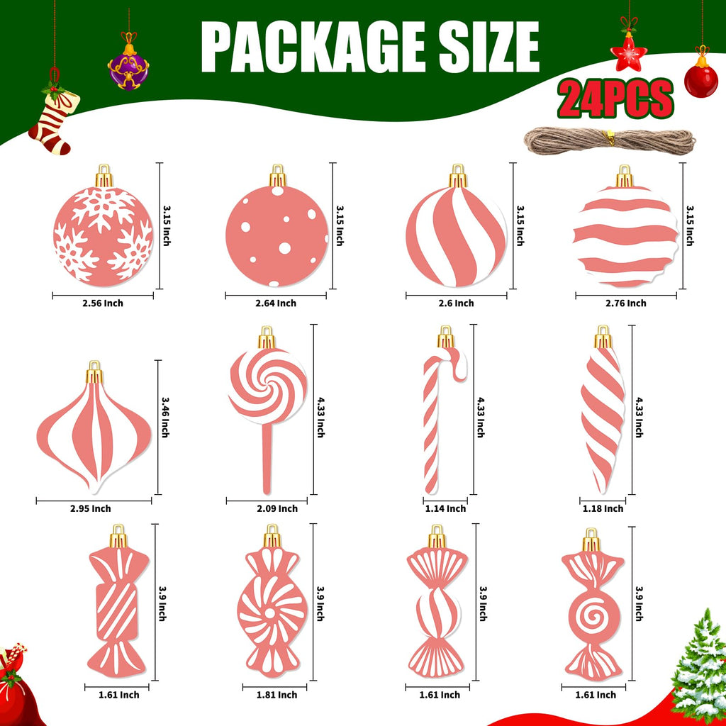 Arosche Christmas Candyland Tree Decorations 24Pcs Pink Wooden Ornaments