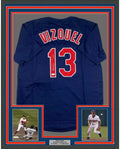 Framed Autographed/Signed Omar Vizquel 11x GG 35x39 Cleveland Blue Baseball Jersey JSA COA