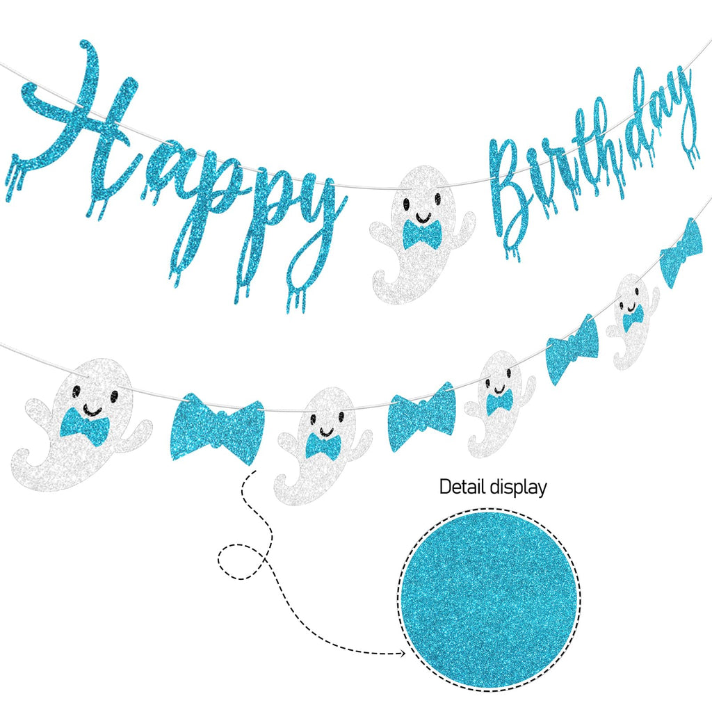 Vofrise Blue Halloween Birthday Banner Glitter Bow Tie Ghost Garland