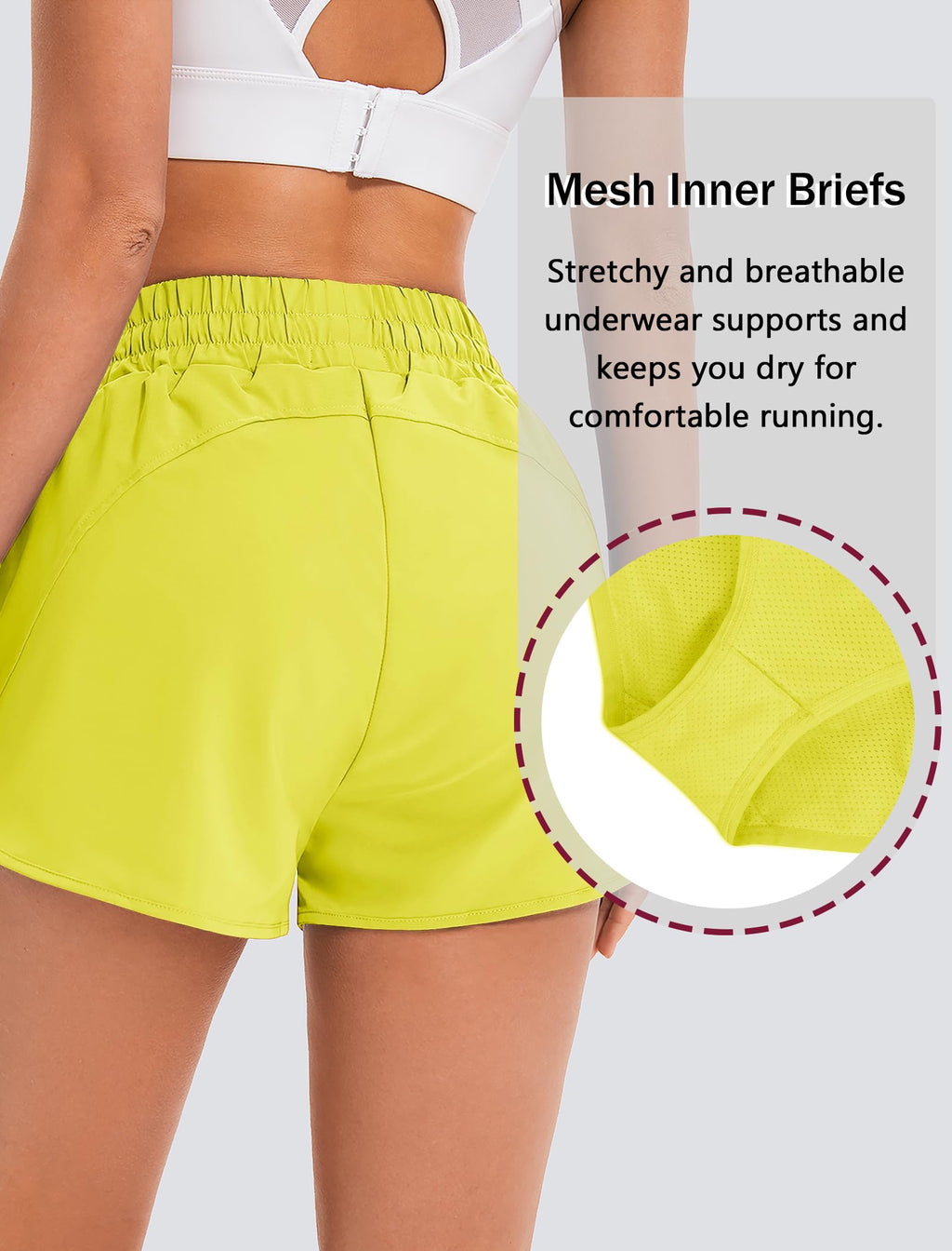 addigi Women's Running Shorts High Waisted Quick Dry Pockets Yellow Size L