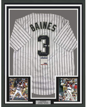Framed Autographed/Signed Harold Baines 05 WS Champs 35x39 Chicago Pinstripe Baseball Jersey PSA/DNA COA
