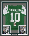 Framed Autographed/Signed Chad Pennington 35x39 New York Green Football Jersey JSA COA
