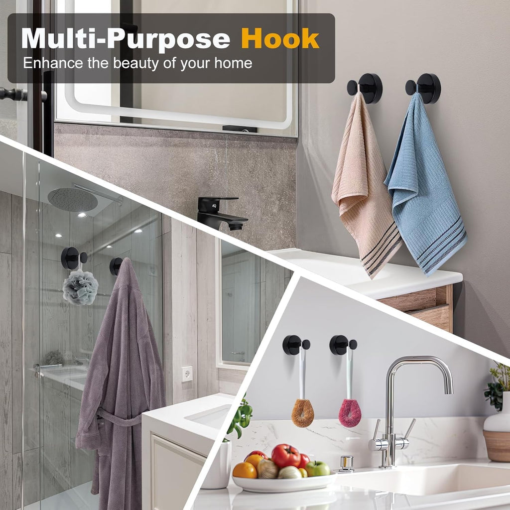 Homeshifters SUS 304 Stainless Steel Matte Black Suction Cup Hooks 2 Pc
