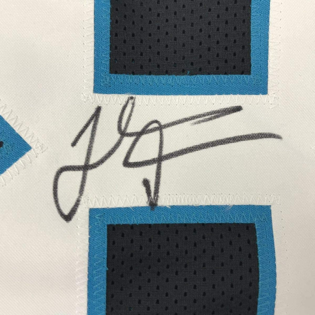 Framed Autographed/Signed Thomas Davis Sr. 35x39 Carolina Black Football Jersey JSA COA