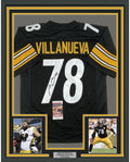 Framed Autographed/Signed Alejandro Villanueva 35x39 Pittsburgh Black Football Jersey JSA COA