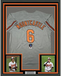 Framed Autographed/Signed Ryan Mountcastle 35x39 Baltimore Grey Baseball Jersey Beckett BAS COA
