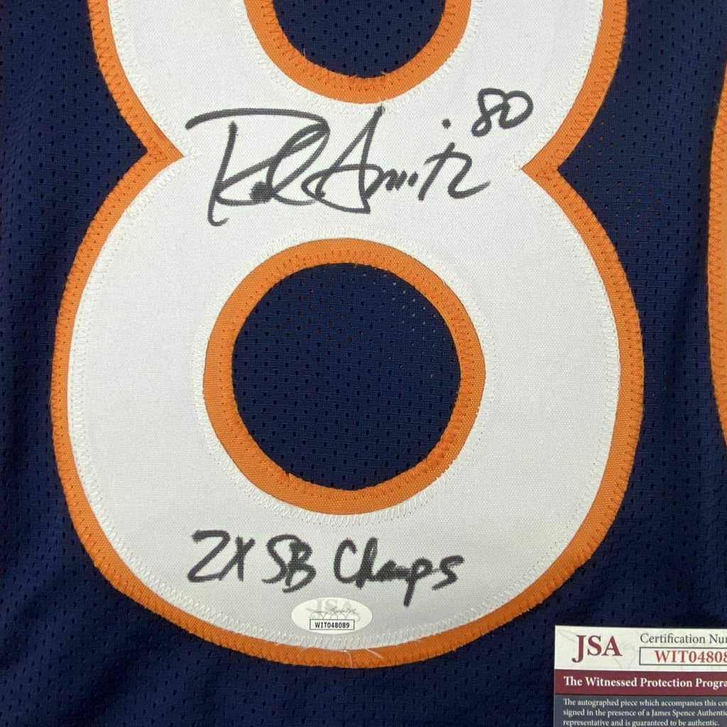 Framed Autographed/Signed Rod Smith 2x SB Champ 35x39 Denver Blue Football Jersey JSA COA