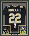 Framed Autographed/Signed Mark Ingram II 35x39 New Orleans Black Football Jersey JSA COA
